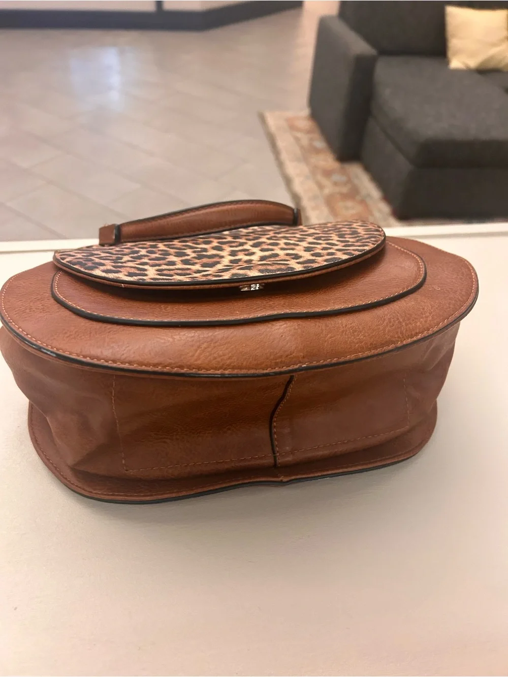 Bag Leopard-Print Flap Satchel in Brown Jenn and Company - Picture 3 of 8